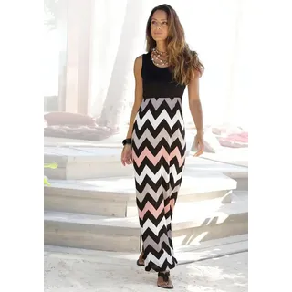 LASCANA Maxikleid mit Zick-zack-Druck, figurbetont langes Sommerkleid, leichtes Strandkleid, Jerseykleid, Trägerkleid schwarz 34