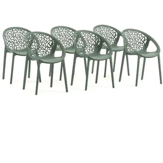 RATTATAN Set aus 6 stapelbaren Stühlen aus Polypropylen mit Glasfaser für Außen- und Gartenbereich,Bar,Restaurant oder Küche,modernes Design–Ambra–Salbeigrün