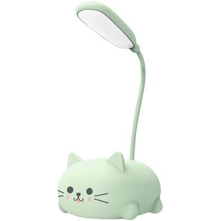 BomKra Niedliche Katze LED Schreibtischlampe USB wiederaufladbare Tischleuchte Augenschutz Leselampe Verstellbarer Schwanenhals Nachttischlampe für Zuhause Büro Arbeitszimmer (Grün)