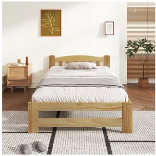 i@home Jugendbett Holzbett aus Kiefer mit Kopfteil und Lattenrost (Doppelbett Erwachsenenbett, 1-tlg., solides Futonbett, vielseitiges), Bettgestell 140x200/90x200 cm für Schlafzimmer ohne Matratze Natur beige 96,00 cm x 205 cm x 55,00 cm