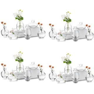 EylKoi Kleine Vasen füR Tischdeko Glas 8 Sätze(24 Stück) Transparent Mini Vase Vintage Handmade Hydroponic Glasvase Blumenvase Modern Set Fuer Hochzeit Tischdeko, Zuhause Wohnzimmer Blumen Rose