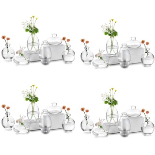 Kleine Vasen füR Tischdeko Glas - EylKoi 8 Sätze(24 Stück) Transparent Mini Vase Vintage Handmade Hydroponic Glasvase Blumenvase Modern Set Fuer Hochzeit Tischdeko, Zuhause Wohnzimmer Blumen Rose