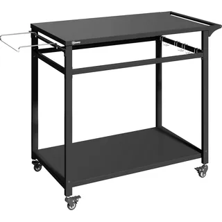 Outsunny Küchenwagen mit Rollen, 2-stöckiger Servierwagen, Rollwagen mit Müllbeutelhalter, Haken, Griffe, Küchenhilfe, BBQ Grilltisch aus Metall Küchentrolley, 113 x 50,5 x 88 cm Schwarz   Aosom
