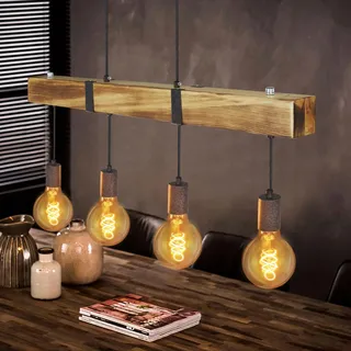 GBLY Vintage Pendelleuchte Holz Esstischlampe Retro Hängeleuchte mit 80CM Holzbalken 4x E27 4Watt G80 Warmweiß 2700K Hängelampe Industrial Pendellampe für Esszimmer Küche Wohnzimmer Bar Restaurant