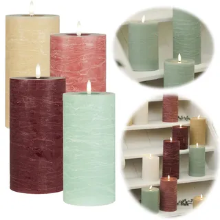 LS-LebenStil 3D LED Stumpenkerze Nyhavn Grün Mint Grün 20x10cm Echtwachs flackernde flammenlose Kerzen Akku Batterie optional mit Fernbedienung Timer Blockkerze Adventskranz Deko Hochzeit
