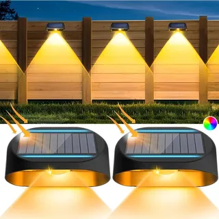 Solarlampen für Außen, 2 Stück Solar Decklichter Garten Deko Wasserdichte Solar Zaunlichter Warmweiß RGB für Treppen Zaun Hof Terrasse Weg - Schwarz