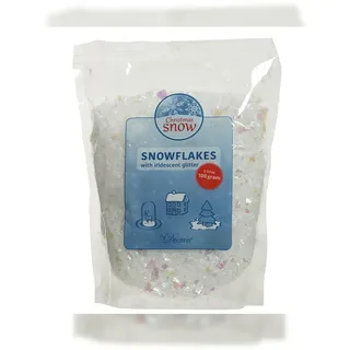 Christmas Decorations Kunstschnee Schneeflocken 100g zum Basteln Dekorieren Schnee Deko Glitzer Effekt Dekoschnee Weihnachtsdeko Winterdeko Weiß Irisierend