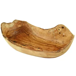 Olivenholz-erleben Obstschale aus echtem Olivenholz, rustikal und naturbelassen, Länge ca. 25 – 29cm, Olivenholz, (1-tlg), Jede Schale ein Unikat – edles Olivenholz mit ausdrucksstarke Maserung braun