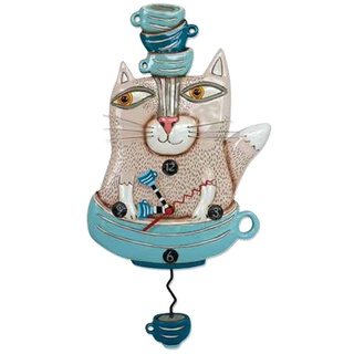 Alien Cat & Cups Wanduhr Katze und Tassen, Kunststoff, Mehrfarbig, 38 x 20 x 38 cm