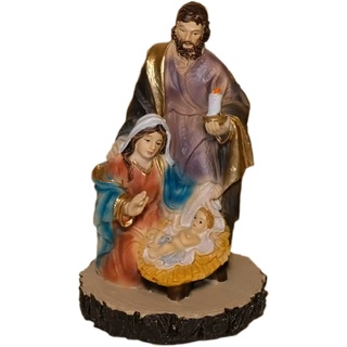 Kaltner Präsente Geschenkidee - Deko Figur Heilige Familie Maria Josef mit Jesus Kind Krippe Krippenblock handbemalt