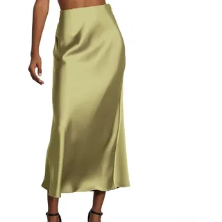 Damen Satinrock Hohe Taille Seide Einfarbig Röcke Übergröße A-Linie für Midi Reißverschluss Fischschwanz Röcke für Job Party Hohe Taille Meerjungfrau Rock Elegant Satin Maxi Rock (L)