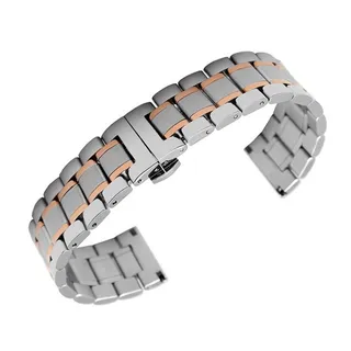 ZXF Uhrenarmband, Edelstahl-Bügel 18mm 22mm 24mm Bügel-Armband-Armband Faltschließe Rose Gold Silber Armband (Band Color : Rose Gold Silver, Band Width : 22mm)