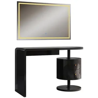 Vicco Schminktisch Lara Schwarz Hochglanz 120 cm mit LED-Spiegel