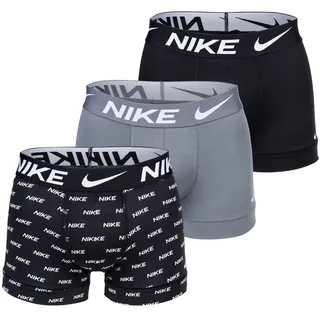 NIKE Herren Boxer Shorts, 3er Pack - Trunks, Dri-Fit Micro, Logobund Schwarz/Grau/Logo L