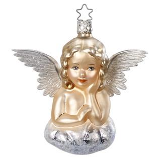 Christbaumschmuck Glas 11cm Engel mundgeblasen handbemalt Weihnachtskugeln beige