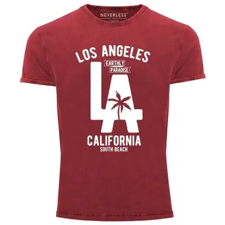 Neverless Print-Shirt Cooles Angesagtes Herren T-Shirt Vintage Shirt LA Los Angeles mit Print rot S