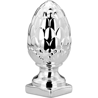 H.Bauer jun. Deko-Pinienzapfen Porzellan silberfarben - 22 cm Zapfenfigur auf Standfuß, galvanisiert & glänzend poliert - edle Weihnachtsdeko für Tisch, Fensterbank & Geschenkidee