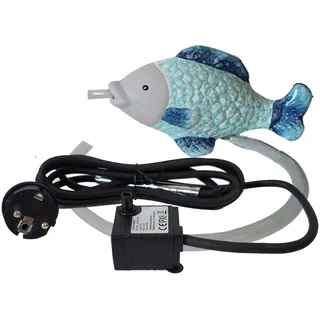 Storm's Gartenzaubereien Wasserspeier Fisch aus Keramik mit Pumpe 230V - für Miniteiche - Balkondeko - Wetterfest - Gartendeko -Teichzubehör - Wasserspeier Teich Fisch