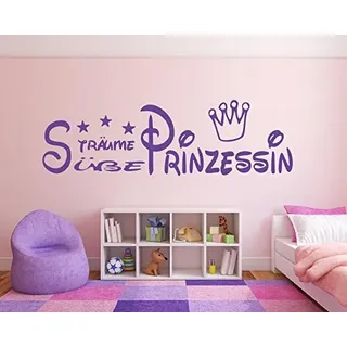 Violettes / Lila Wandtattoo Kinderzimmer, Kind, Baby ~ Text: Süße Träume Prinzessin + Krone und Sterne für Mädchen ~ 610011-56x17 cm Wandaufkleber Wandtatoos Sticker Aufkleber für die Wand, Fensterbild, Tapetensticker, Türaufkleber, Tattoo aus Markenfolie in 32 Farbe