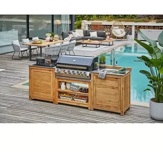 Kingstone Outdoorküchen-Set Cliff/Zoe  (4 -tlg., Holz, Schwarz/Braun, Material Rost: Gusseisen, Anzahl Brenner: 6)