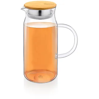 Wilmax | Glaskaraffe mit Bambusdeckel | 1000ml | Karaffe für Heiß- oder Kaltgetränke | Wasserkaraffe aus Borosilikatglas | Glaskrug für Tee, Saft, Milch | Glaskanne | Wasserkrug