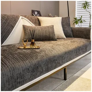Tauzveok Sofaschoner rutschfest, Chenille Sofabezug, Sofadecken Für Sitzfläche, Für L Form/U Form/Ecksofa 3 2 1 4 Sitzer Sofahusse,Dark Gray,90 * 210cm