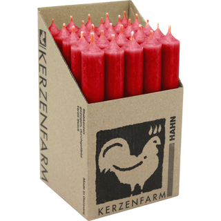 Stabkerzen aus Paraffin, 180/22 mm, Rot, KERZENFARM HAHN, Brenndauer ca. 8h, 25 Stück pro Verpackung