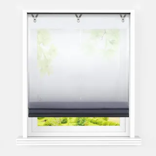 Heichkell Voile Raffrollo ohne Bohren Transparent Raffgardine mit Ösen Farbverlauf Fenstergardine Hakenaufhängung Modern Ösenrollo Vorhänge Schwarz BxH 120x130cm