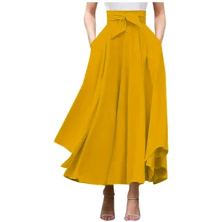 Maxirock Damen Sommer Einfarbig Boho Lang Falten Outdoor Freizeit Fashion Langer Luftiger Sommerrock Bequeme Wickelrock mit Taschen Mädchen Lang, S-XL