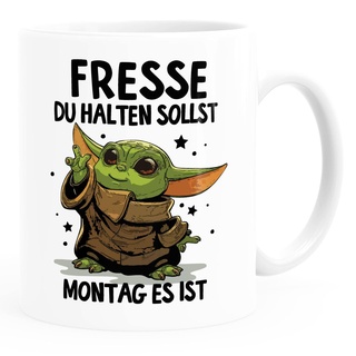 MoonWorks® Kaffee-Tasse mit Spruch Arbeit Fresse halten du sollst Montag es ist Baby Yoda Bürotasse lustige Kaffeebecher weiß standard
