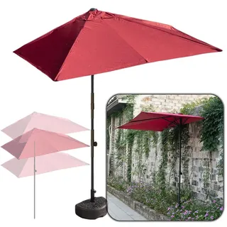 DSKJHI 250 x 130 cm Marktschirm Stahl Gartenschirm mit Halbrunden Ständer, 200 x 100 cm Kleiner Balkon Halb Sonnenschirm Terrassenschirm UV50+ Polyester (Farbe : Rot, Größe : 200X100cm(with Base))
