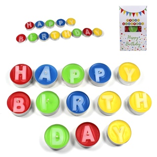 Candelo - 13 Happy Birthday Teelichter - Kindergeburtstag Kerzen - Geburtstagskerzen Happy Birthday - Buchstabenkerze Geburtstags Deko - Kerzenset