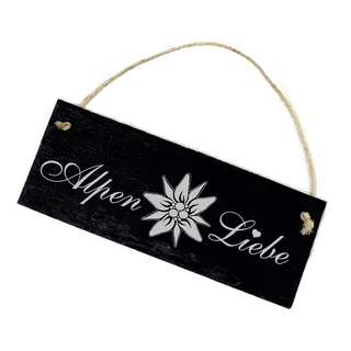 Schild Schiefertafel mit Gravur - Alpen Liebe - Heimat Berge Edelweiss Dekoschild 22x8cm