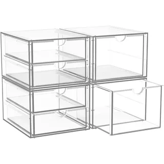 StowBin 2er Set Schreibtischorganisatoren - Kosmetik- & Bürobedarf-Organisator mit 6 Schubladen - Durchsichtige, staubdichte Aufbewahrung für Kosmetika, Schmuck, Stifte & Schreibwaren