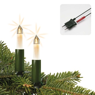 Hellum Lichterkette Weihnachtsbaum Made-in-Germany Christbaumbeleuchtung Kerzen Lichterkette innen mit Clip, 10 Lichter, beleuchtete 630cm, Kabel grün, mit Innen Stecker 831054