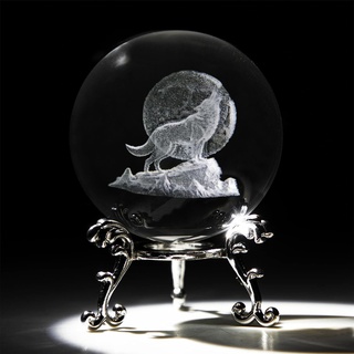 3D-Kristallkugel mit Heulender Wolf, 60 mm, mit Ständer für Wolfsliebhaber, 3D-Laser, Mond, Wolfsfigur, Glaskugel, Tischdekoration, Kristall-Briefbeschwerer
