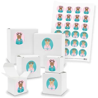 itenga Adventskalender 24x Geschenkbox Würfel Quader Weiß Zahl Rentierbande Rosa