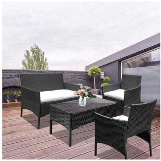 Bettizia Gartenlounge-Set Sitzgruppe Rattan Sitzgarnitur für 4 Personen Gartenmöbel Polyrattan schwarz