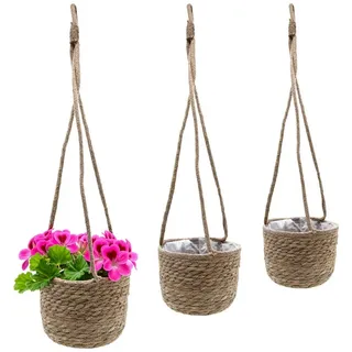 Spetebo Übertopf Seegras Blumenampel 3er Set natur 23 / 20 / 17 cm beige