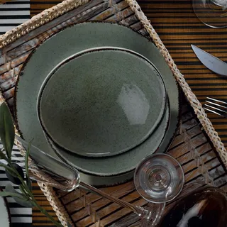 Elegant 18-Piece Dinner Set, 100% Porcelain, Green | Includes Service Plates (6), Dinner Plates (6), Dessert Plates (6) | Dishwasher & Microwave Safe