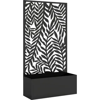 Outsunny Blumenkasten mit Sichtschutz Pflanzkasten mit Rankgitter tropischen Blattmotiven 61 x 23 x 113 cm Metall Pflanzkübel Blumenkübel Rankkasten Rankhilfe für Garten Balkon Terrasse Schwarz   Aosom