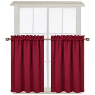 GarveeMore Gardine Verdunkelungsvorhang Scheibengardine Panneaux Kuvertstore, Thermoisolierende Verdunkelungsvorhänge für Küche und kleine Fenster rot 66 cm x 91 cm