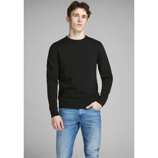 Rundhalspullover JACK & JONES "JJEBASIC mit Rundhals, ideal für Job und Freizeit", Herren, Gr. M, schwarz, Feinstrick, Obermaterial: 100% Baumwolle, schmal hüftlang, Rundhals, Bündchen, Pullover Rundhalspullover, unifarben, modisch, slim fit, Baumwolle, Rundhals