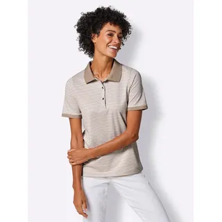 Poloshirt CREATION L PREMIUM "Lyocell-Baumwoll-Shirt" Gr. 48, beige (beige, weiß, geringelt) Damen Shirts Jersey