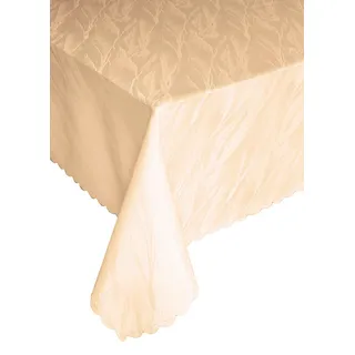 Damast Tischdecke bügelfrei, 130 x 220cm Marmor-Design, weiß Bordeaux grün blau terrakotta oder Creme, Farbe auswählbar (Creme beige)