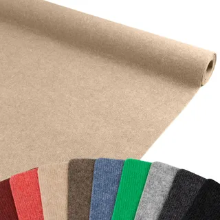 Primaflor Messeteppich Rips Malta | Beige | 100x700 cm | BFL-S1 | gerippter Eventteppich | Rips Nadelfilz für Messe, Hochzeit & Event | 2,5 mm | leicht zuschneidbar