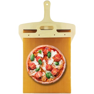 Tedious Schiebe Pizzaschieber | 1/2 Stück Pizzaschaufel aus Holz 13,8 Zoll | Antihaftbeschichteter Pizzaschieber mit Schieber | Kreative Sliding Pizza Peel Küchenhelfer für Pizza Ofen Zubehör