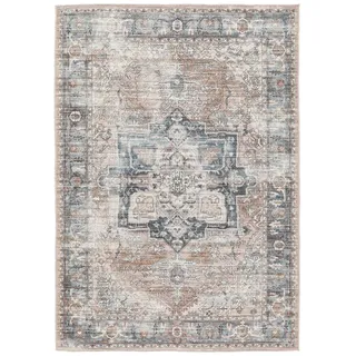 RugVista Dhabi Oriental Teppich, 160 x 230 cm, Terracotta/Blau | Orientalische, Rechteckig, Mittlerer Stapel, Maschinenwäsche, Oeko-Tex 100, Wohnzimmer, Schlafzimmer, Küche