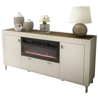 Compleo Kommode gerillte Kommode mit elektrischem Kamin TRENDS, Modern Wohnzimmer beige