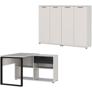 GERMANIA Büro-Set Fenton, (3-St), inkl. Schreibtisch mit integriertem Sideboard und zwei Aktenschränken beige|schwarz
